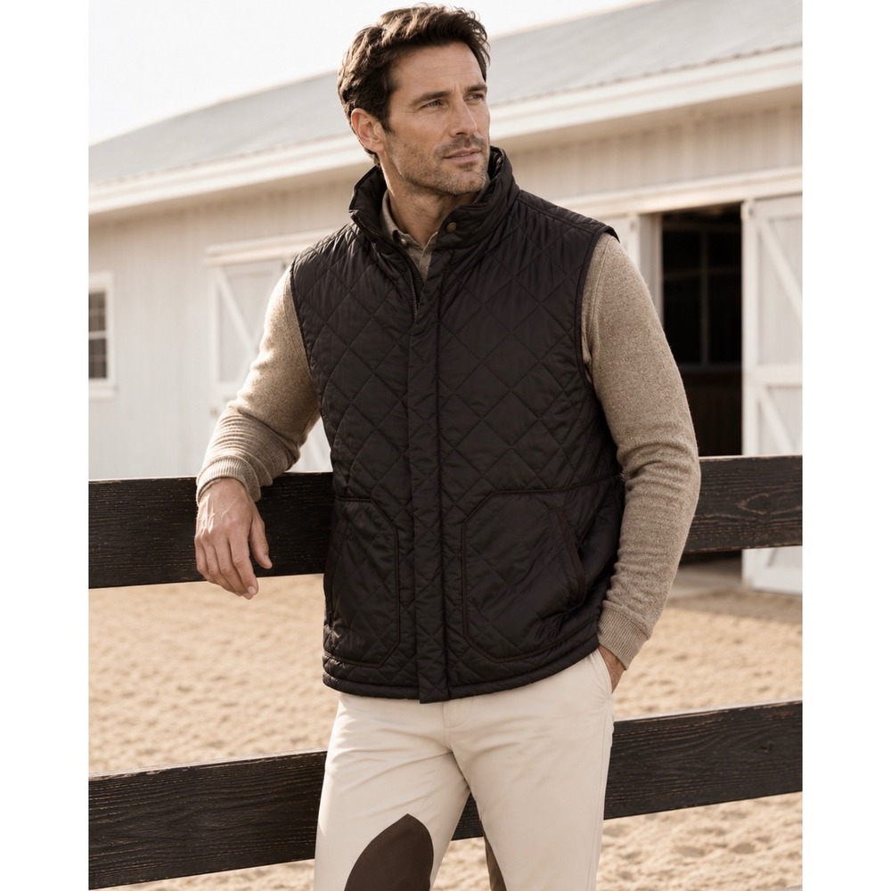 Tommy Bahama Quilted Vest Mens Size L Full Zip Brown Country Club Equestrian